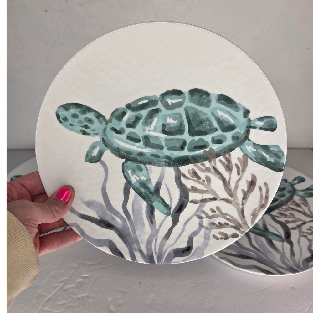 At Home Ty Pennington Sea Turtle Melamine Salad Plate Set of 4 Coastal Blue 9in